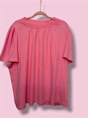 crown & ivy Pink Short Sleeve Smocked Neck Top